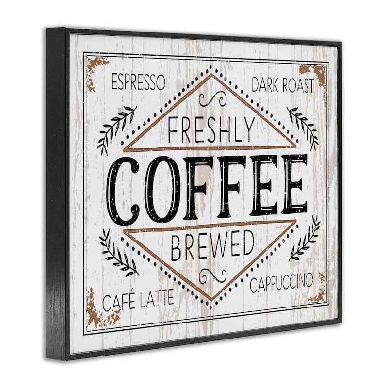 Stupell Rustic Fresh Brew Coffee Sign Autumn Charm Framed Giclee Texturized Art by Jennifer Pugh