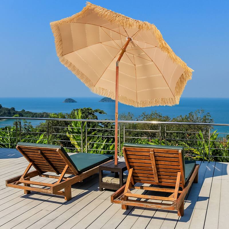6.5Ft Thatched Patio Umbrella Portable Hawaiian Tilt Tiki Umbrella