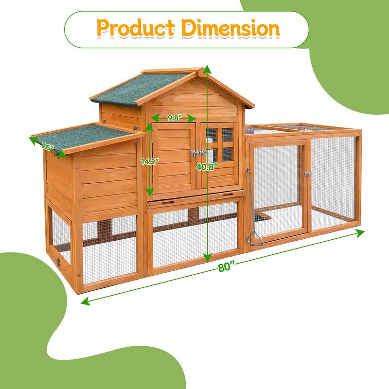 80" Chicken Coop with Nest Box and Removable Tray, Hen House for 2-6 Chickens, Outdoor Weatherproof Small Animal Cages