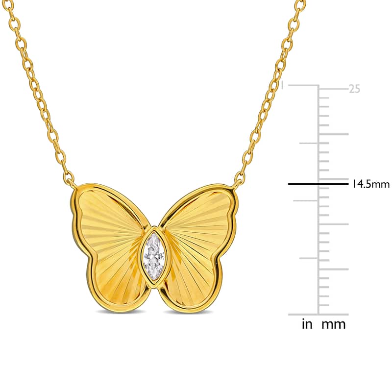 Miadora 1/5ct TGW Marquise-Cut Created White Sapphire Butterfly Necklace in Yellow Silver-17in