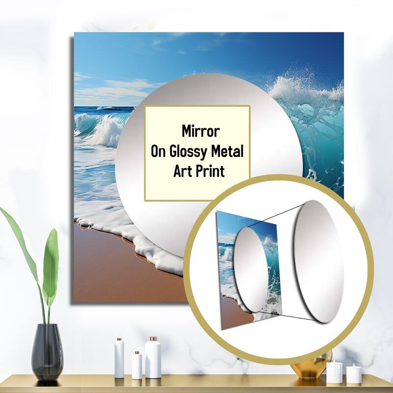 Designart "Turquoise Power Of Ocean Wave I" Modern Wall Mirror - Coastal Square Wall Mirror For Living Room