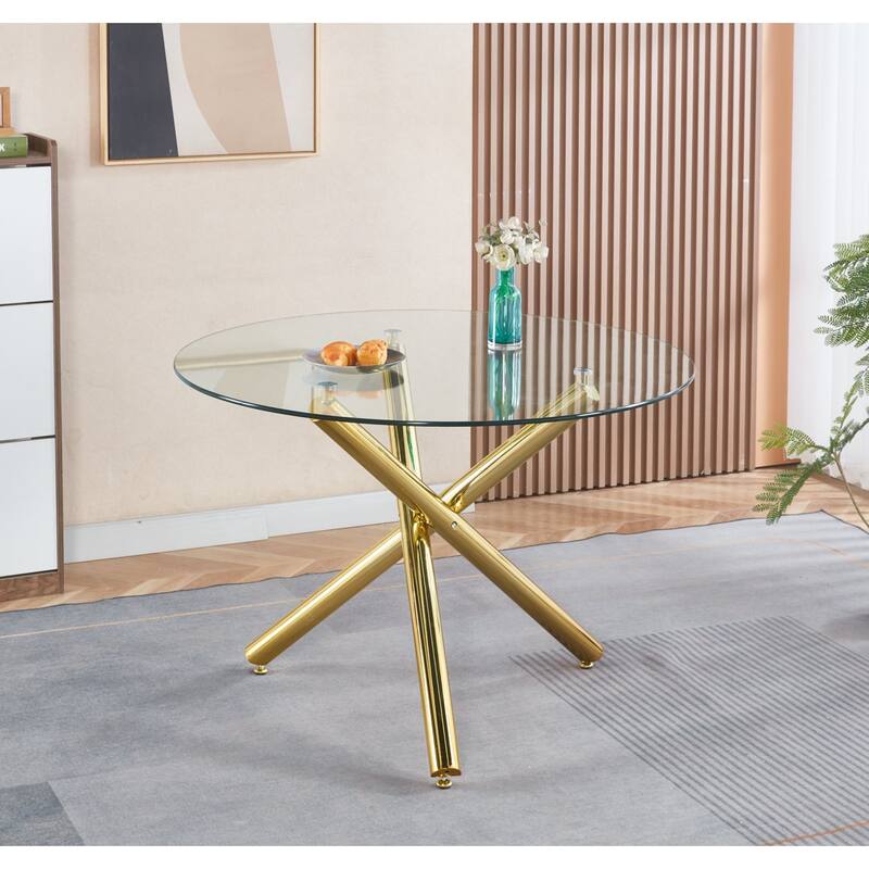 Dining Table with Metal Leg and Glass, Modern Space Saving Kitchen Table for Living Room