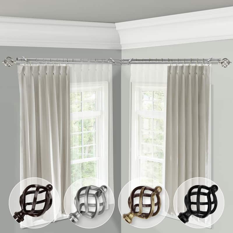 Corner Window Curtain Rod Double - 66-120" Adjustable Rod Set - Satin Nickel Finish - Drapery Rod for Layered Curtains - M