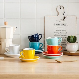 LOVECASA 6-Colors Porcelain Coffee Cup And Saucer Set