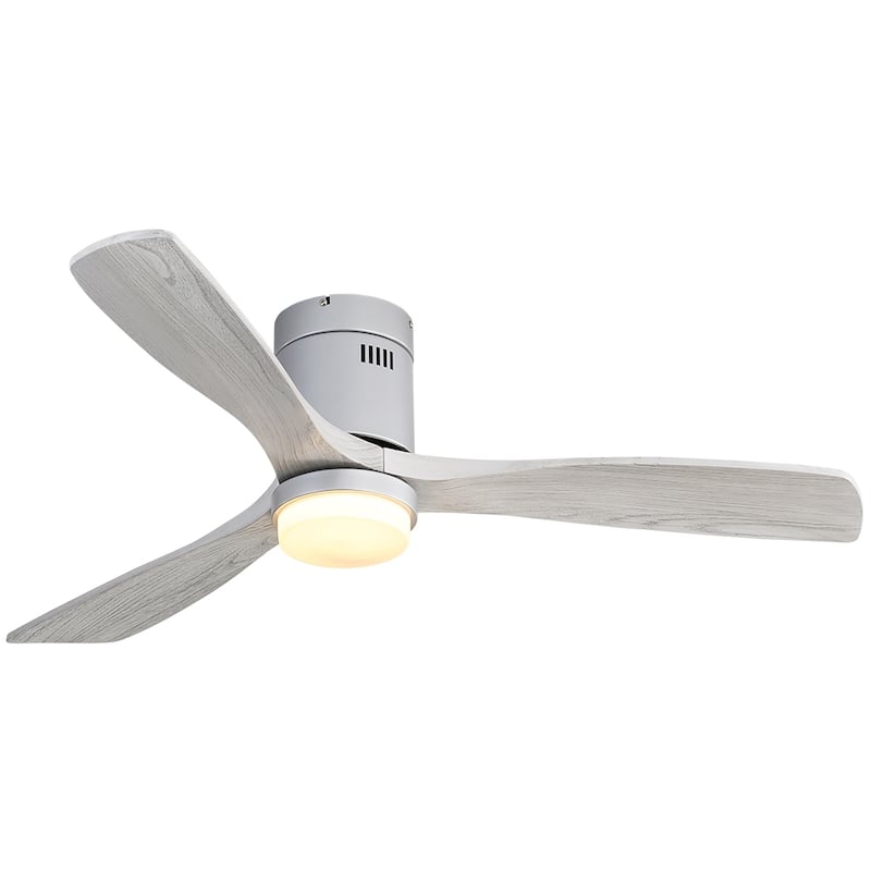 52 inch Flush Mount Ceiling Fans With/Without Lights & Remote Solid Wood Fans For Bedroom - Integrated light - Silver and Grey Blades