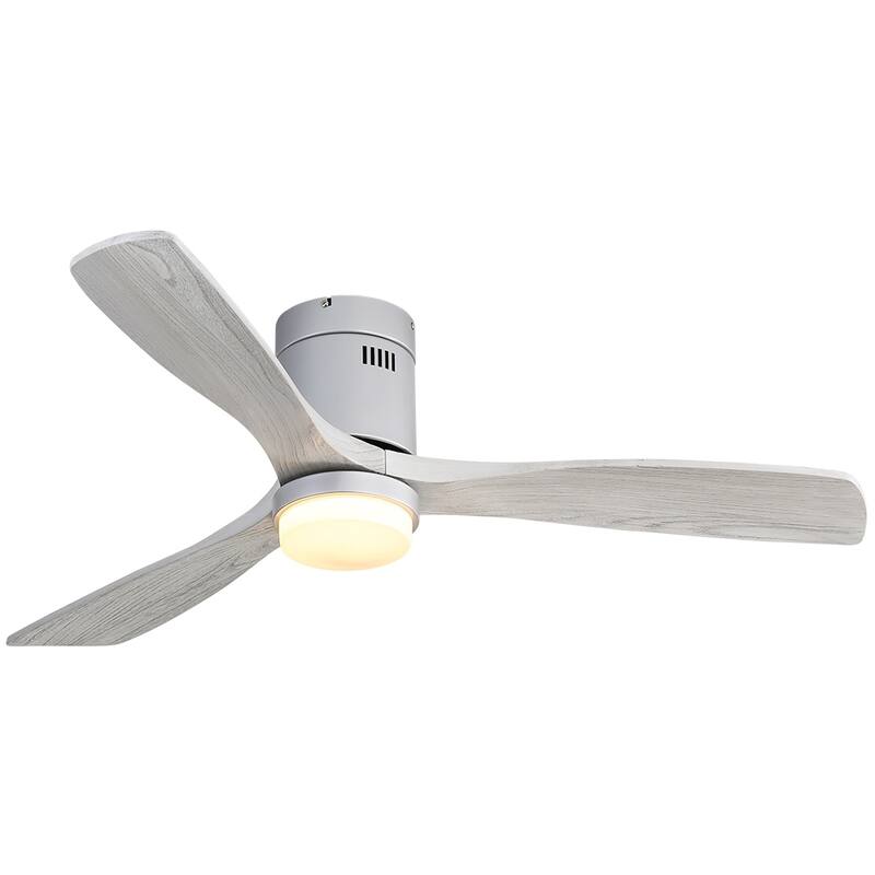 52 Inch Flush Mount Ceiling Fan With/without Light and Remote Modern Ceiling Fan Bedroom - Silver with Grey Blades