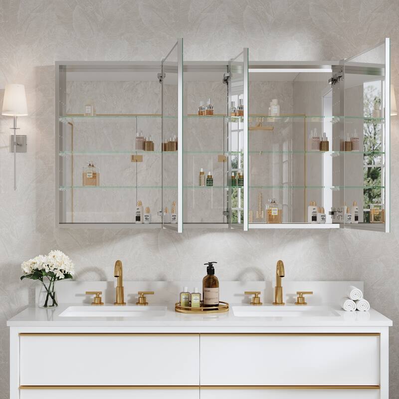 52"W X 30'H Bathroom Recessed or Surface Wall Mount Medicine Cabinet With Adjustable Glass Shelves