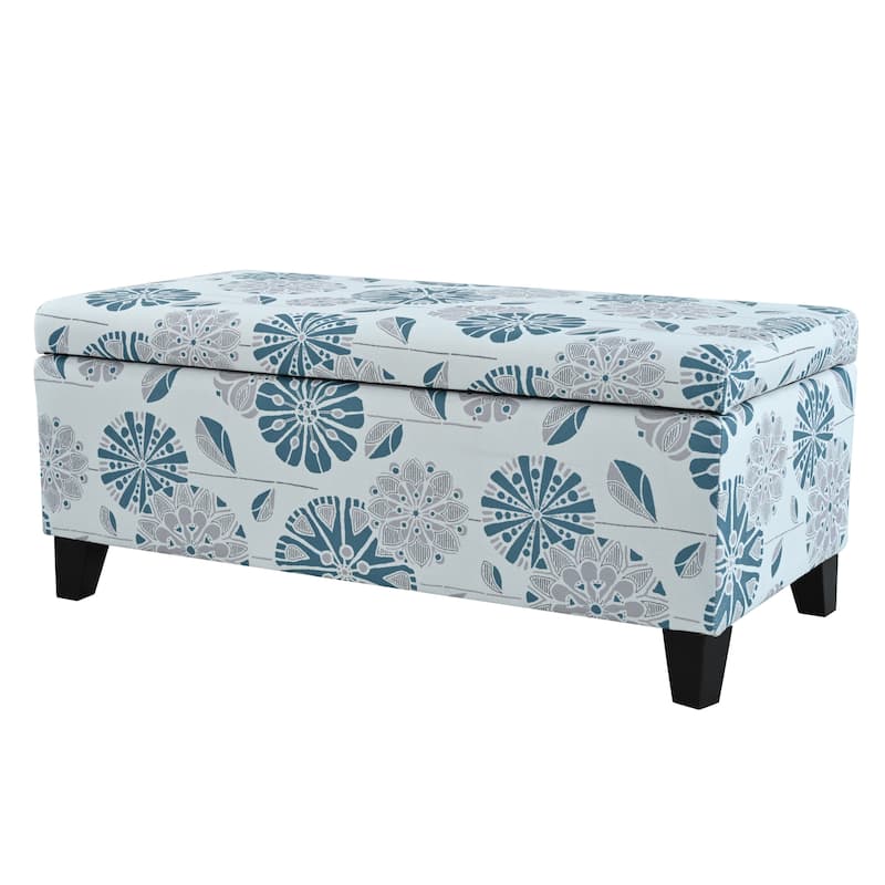 Fabric Upholstered Storage Ottoman, End of Bed Bench with Soft-Close Hinges, Rectangular Footrest with Floral Patterned