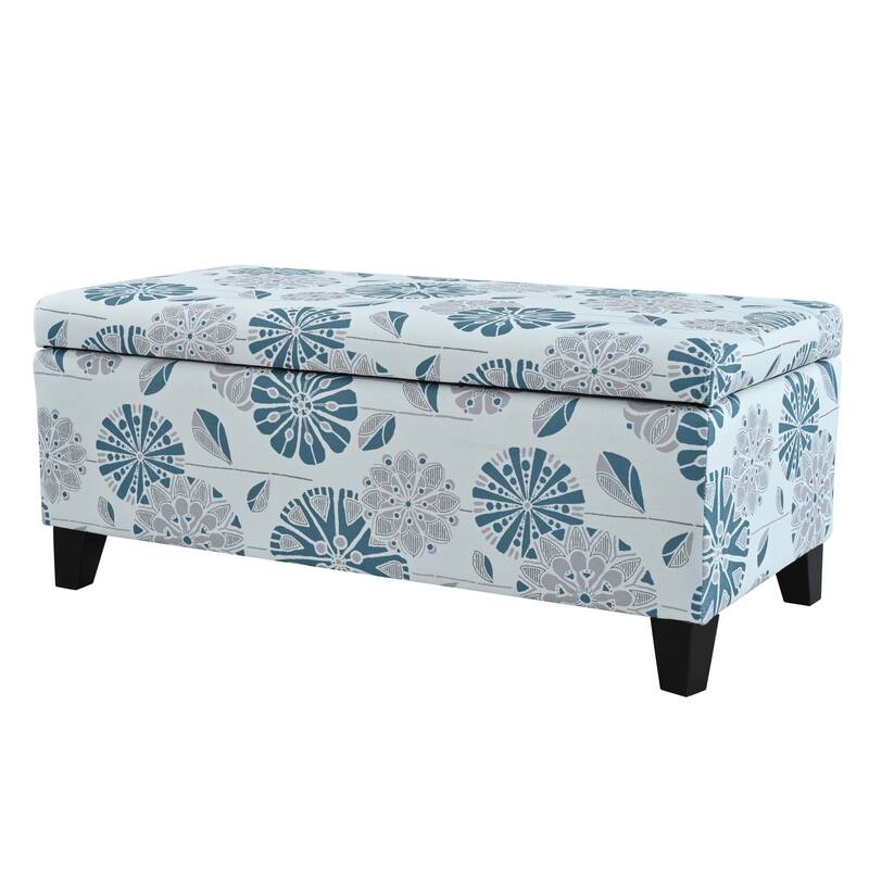 Roomfitters Upholstered Storage Ottoman Bench with Hinged Lid, Floral Fabric Accent Seat for Living Room or Bedroom