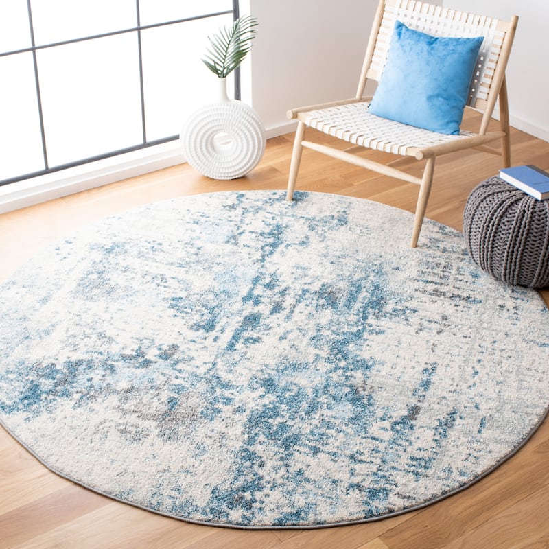 SAFAVIEH Tulum Emmaline Modern Abstract Rug - 6'7" Round - Ivory/Blue