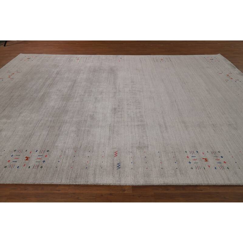 Tribal Gray Gabbeh Indian Area Rug Handmade Wool Carpet - 9'3" x 12'0"