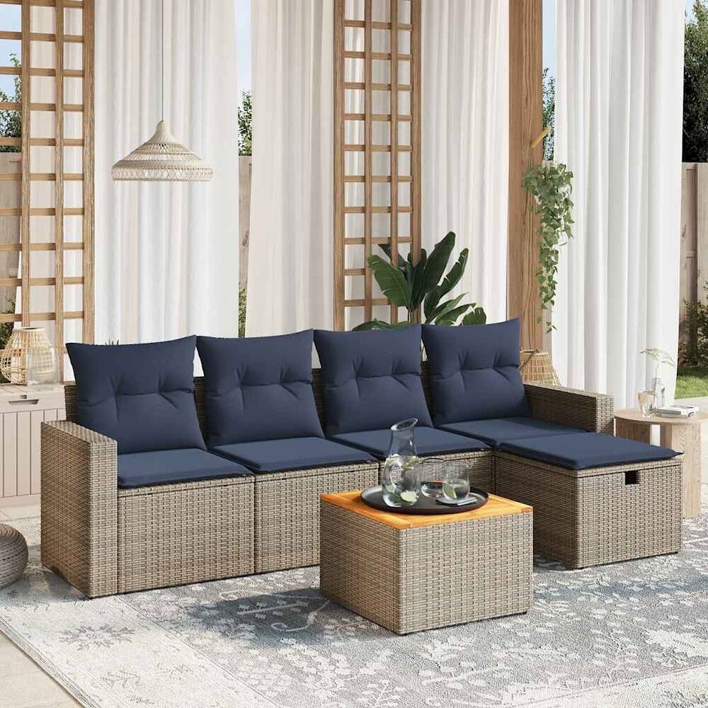 vidaXL Patio Sofa Set with Cushions Outdoor Furniture 6 Piece Poly Rattan - 21.7" x 24.4" x 27.2"
