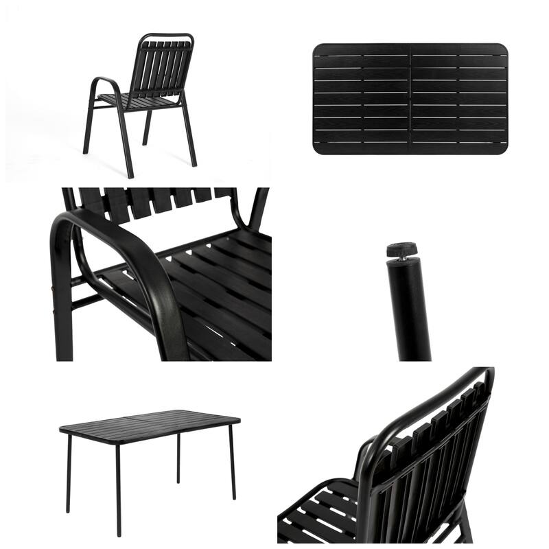 Outdoor Patio Dining Set with Plastic Chairs & Steel Table, 7 Pcs