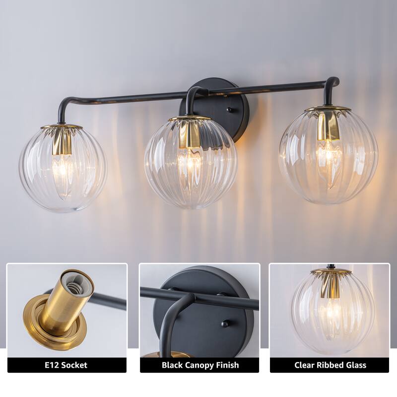 Starsky 3-Lights Modern Dimmable Glass Bathroom Vanity Light