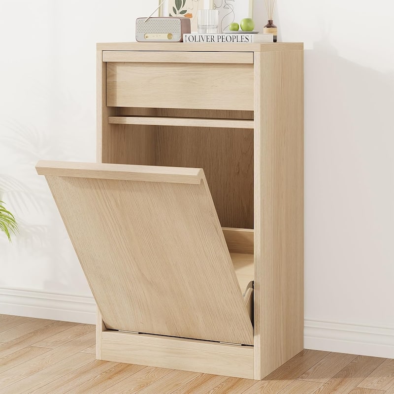 Double Tilt Out Trash Cabinet, with 20 Gallon Storage, Cabinet Laundry Hamper for Kitchen Dining Living Room - Single Door