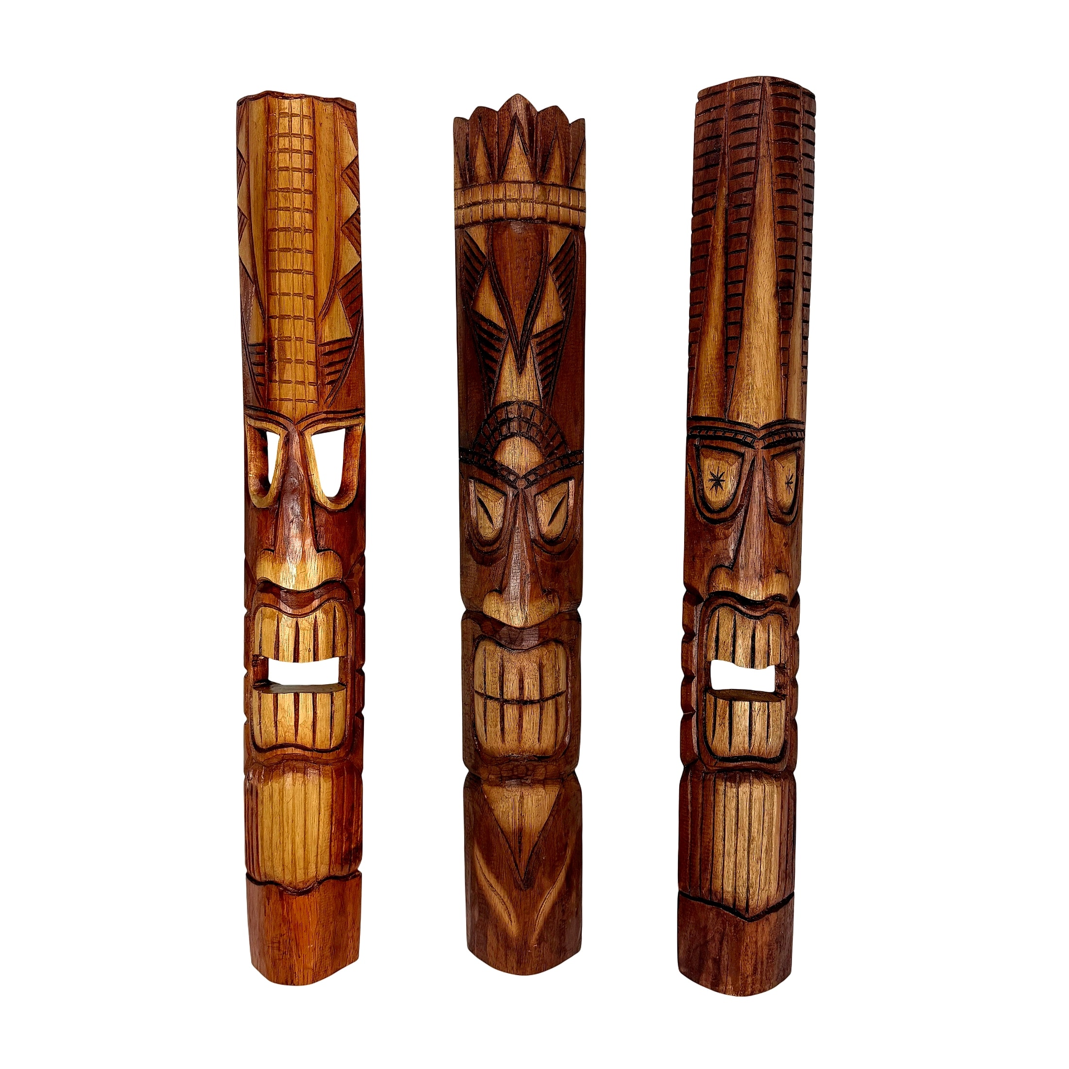 Zeckos 40 Inch Carved Wood Hawaiian Tiki God Masks (Set Of 3)