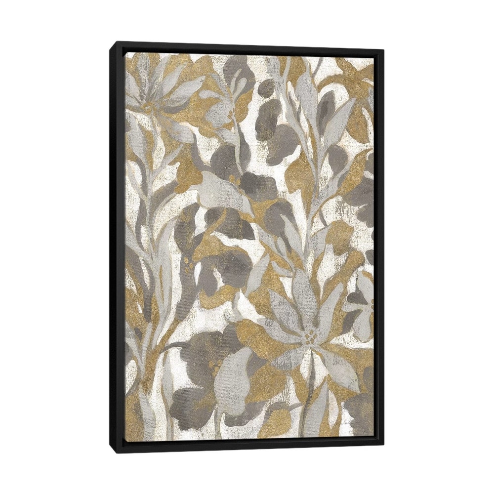 iCanvas "Painted Tropical Screen I Gray Gold" by Silvia Vassileva Framed Canvas Print
