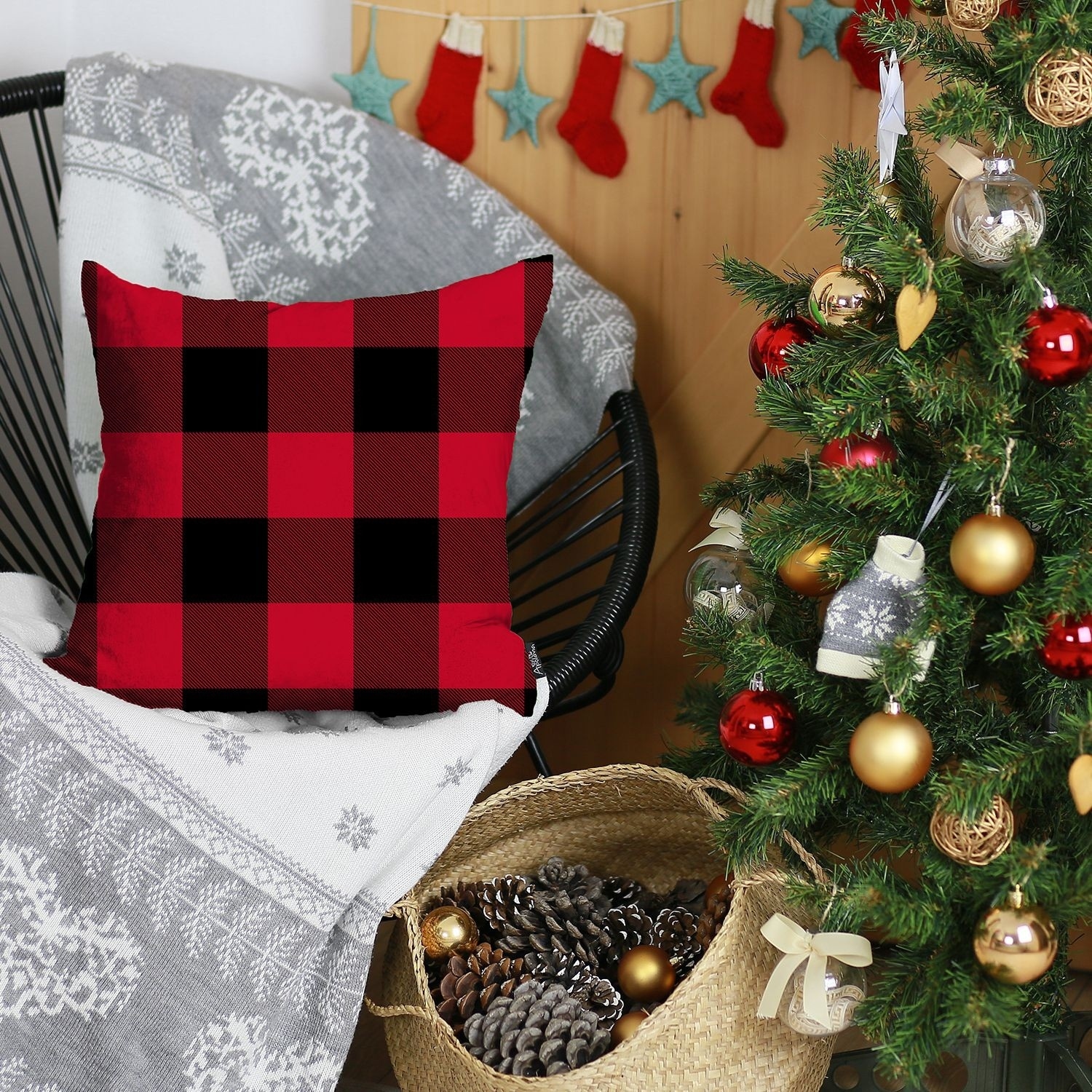 Red and black buffalo plaid outdoor pillows sale