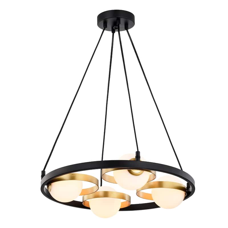 Pomponia 18 Inch Modern Circular Opaque Glass Matte Black and Satin Gold Finish Ceiling Lighted Chandelier 4-Light - N/A