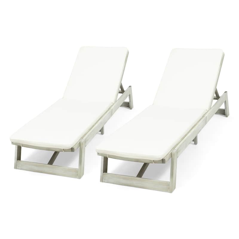 Maki Outdoor Acacia Wood Chaise Lounge and Cushion Set (Set of 2) by Christopher Knight Home