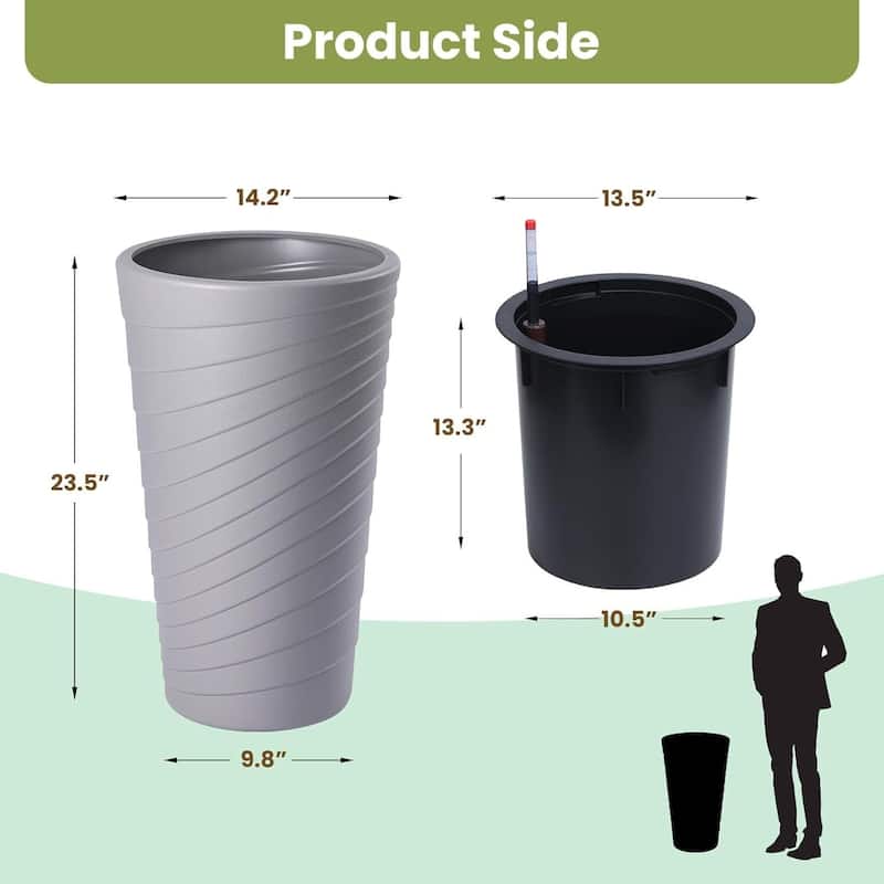 23" Set of 2 Self Watering Planter, Outdoor Plant Pots for Garden, Patio, Balcony Gardening