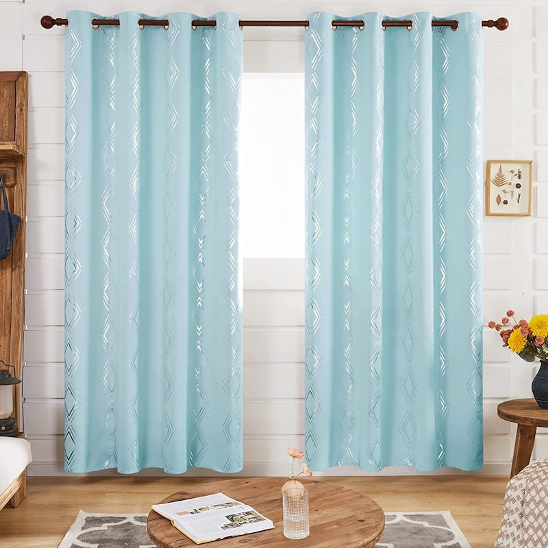 Deconovo Geometric Blackout Silver Pattern Curtains(2 Panel) - 52x84 Inch - Light Blue