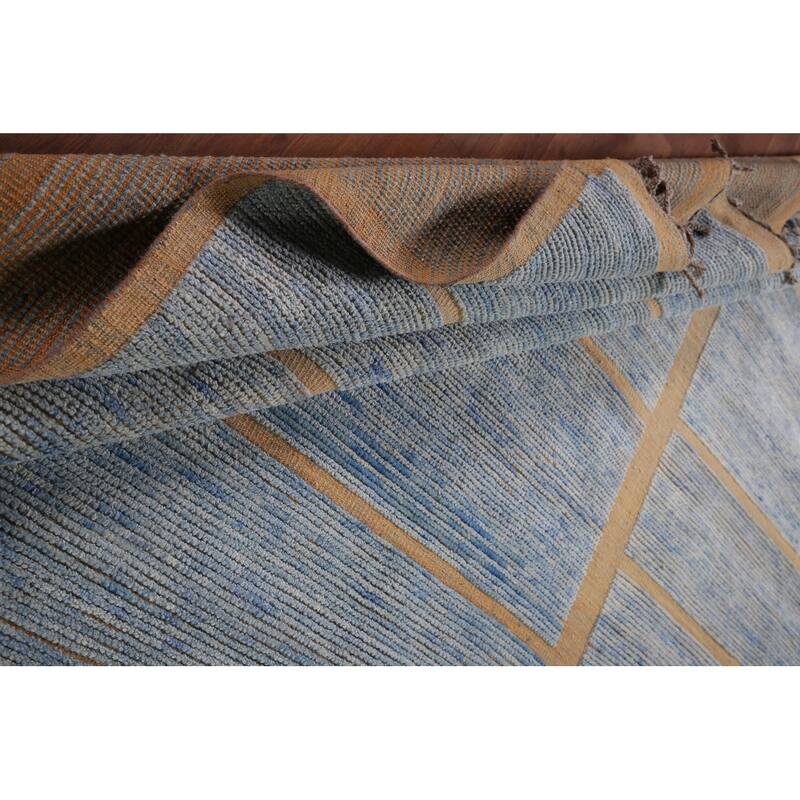 Blue Moroccan Large Oriental Area Rug Hand-Knotted Wool Carpet - 10'1" x 14'7"