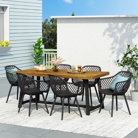 Patrice Outdoor Wood and Resin Outdoor 7 Piece Dining Set by Christopher Knight Home