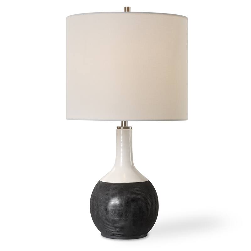 Matte Black and Chalk White Color Block Ceramic Table Lamp