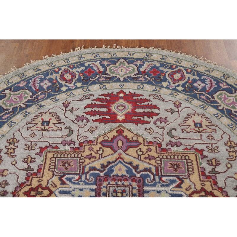 Geometric Heriz Serapi Round Rug Hand-knotted Wool Carpet - 6'0"x 6'0"