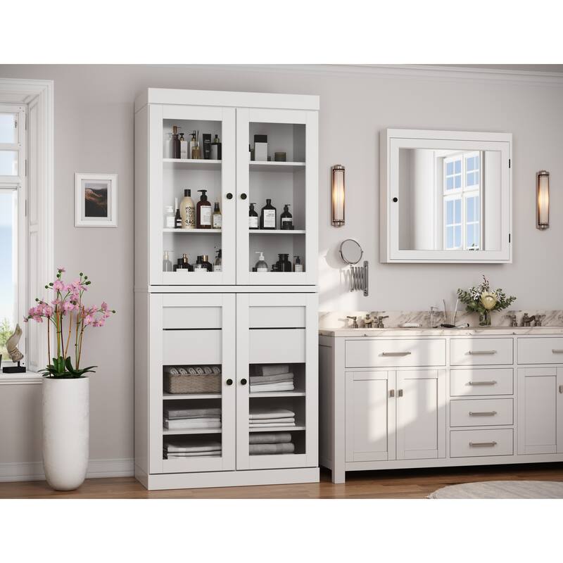 Palace Imports 100% Solid Wood 32" Bathroom Cabinet with Clear Glass Doors, 2-Drawers and Adjustable Shelves