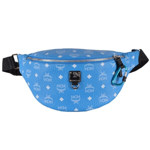 mcm blue fanny pack