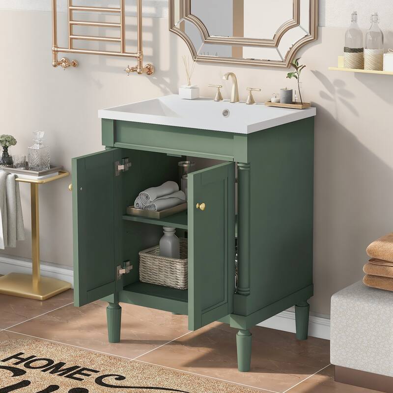 2-Tier Modern Bathroom Vanity with Top Sink and Large Storage Shelves