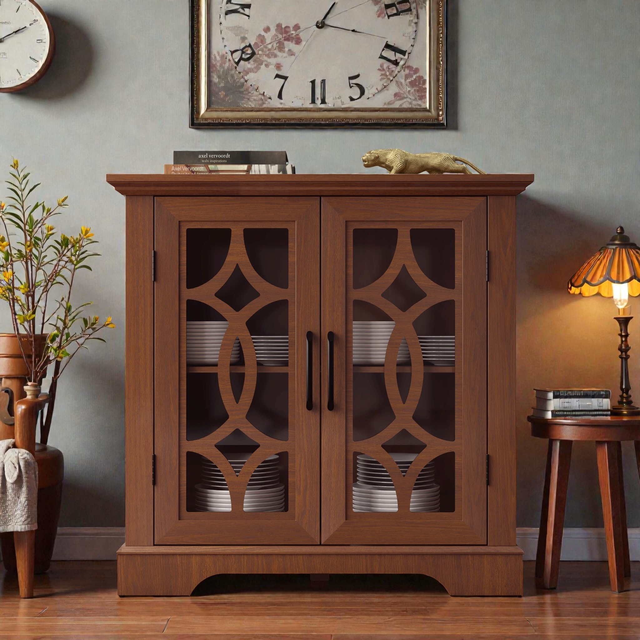 Modern Sideboard with Clear Tempered Glass Doors, Adjustable Shelf Storage Cabinet for Dining Room, Kitchen, or Living Room