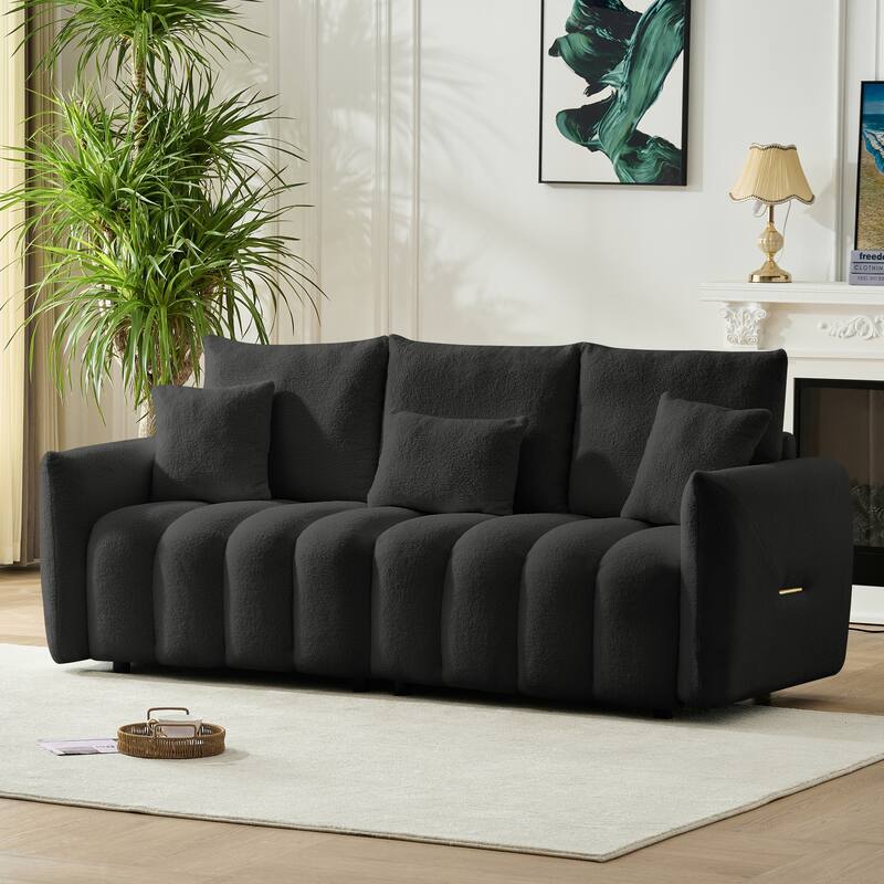 Homy Casa Modern Teddy Fabric Lounge Black Armchair Pillow
