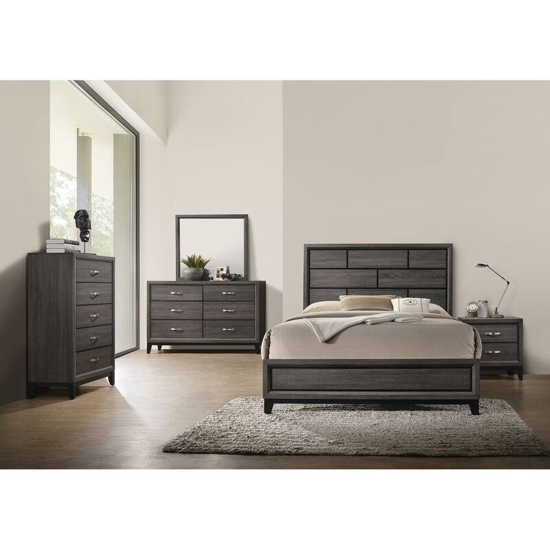 Two-Tone Contemporary Chest with Wooden Legs & Nickel Bar Pulls, Gray