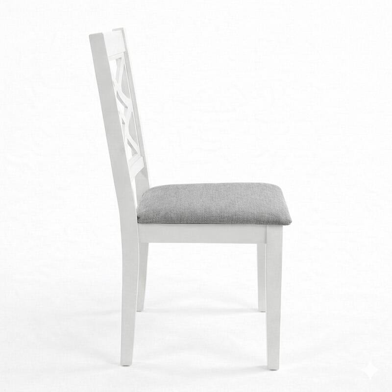 Traditional Dining Chairs, Set of 2, White Finish with Grey Polyester Upholstered Seats Solid Rubberwood