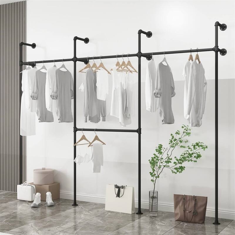 Industrial Pipe Clothing Rack On Wall