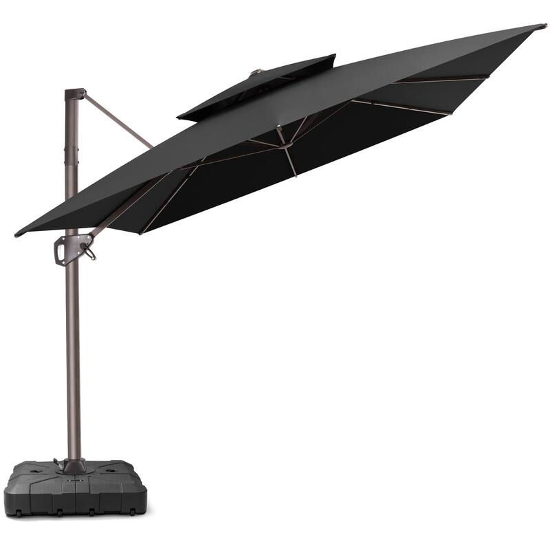 11 × 9 ft Outdoor Patio Offset Cantilever Dual Top Umbrella with Weighted Base