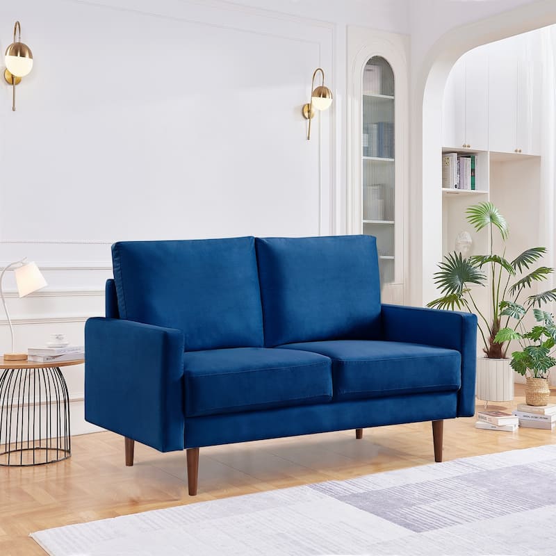 57 Inch Wide Upholstered Loveseat with Square Arms - N/A