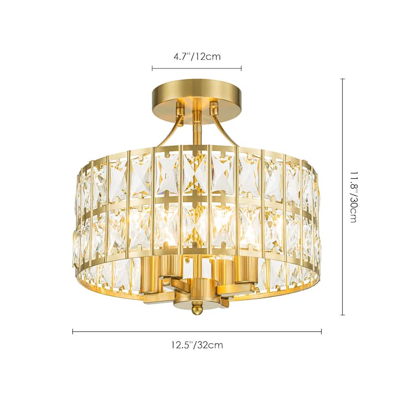 4-Light Modern Vintage Drum Crystal Semi-Flush Mount Ceiling Light
