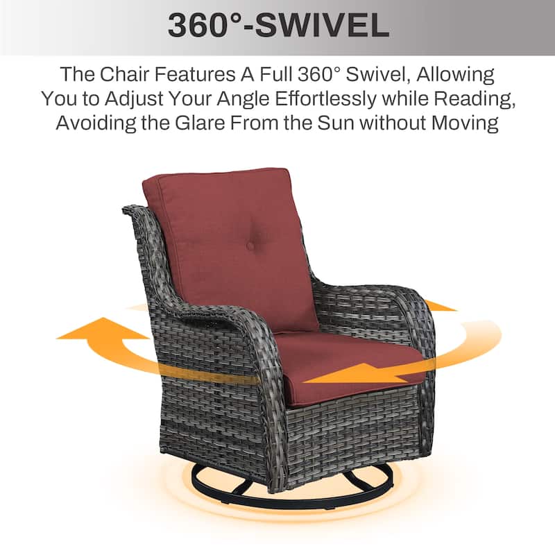 Gymojoy 5-Piece Outdoor Furniture Conversation Set, 2 Swivel Chairs, 2 Patio Chairs & 55K BTU Fire Pit Table