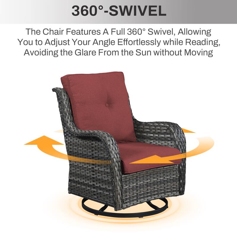 Gymojoy 7-Piece Outdoor Furniture Sofa Set with 2 Swivel Chairs, 2 Ottomans, End Table & 55K BTU Fire Pit Table