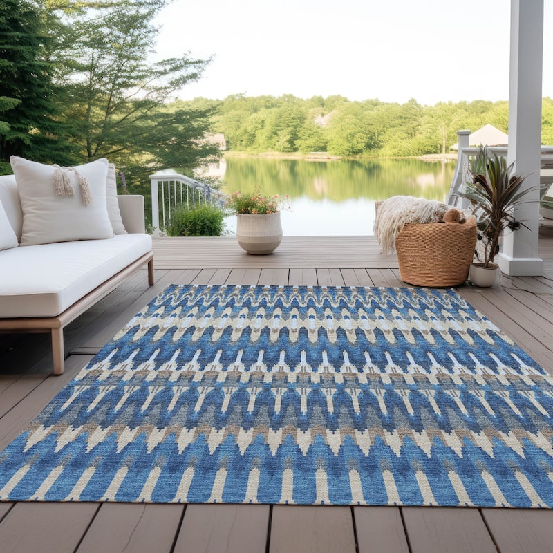 Machine Washable Indoor/ Outdoor Chantille Moroccan Boho Rug - Navy - 3' x 5'