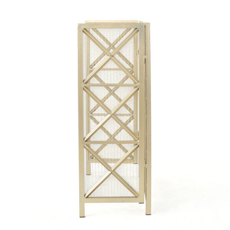 Roomfitters 3-Panel Fireplace Screen, Modern Geometric X-Pattern Metal Spark Guard for Hearth Safety, Folding Cover, Gold