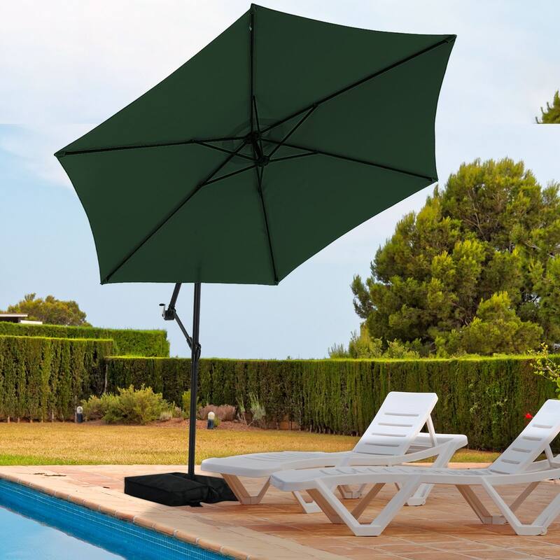 Autlaycil 10ft Offset Hanging Market Patio Umbrella with Base