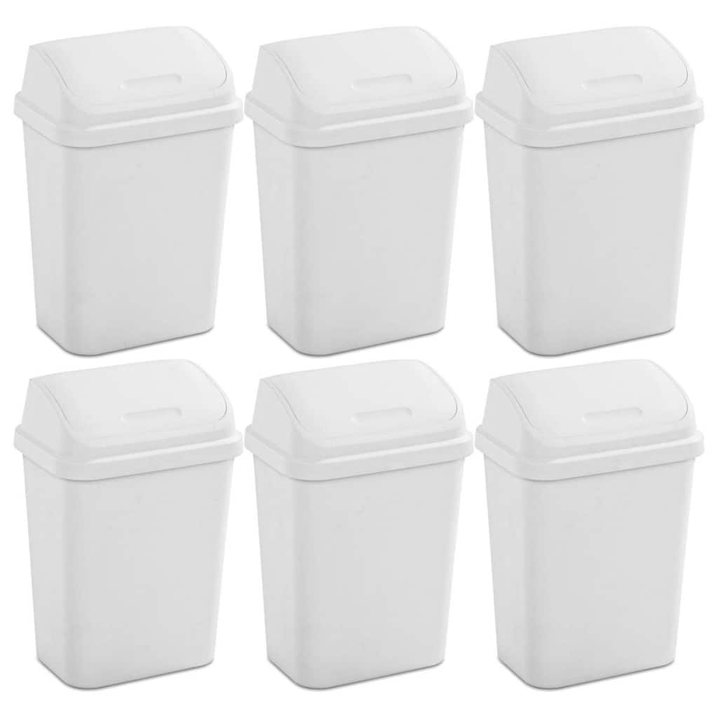 White Plastic 7.8-Gallon Swing Top Wastebaskets Set of 6