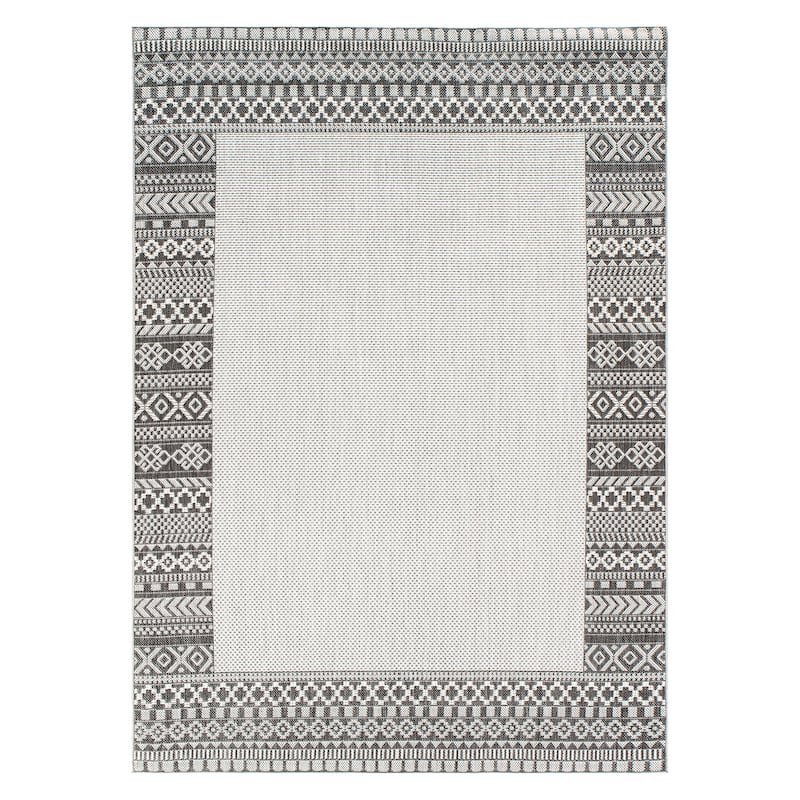 Bohemian Bordered Indoor/Outdoor Flatweave Waterproof Backyard Patio Area Rug