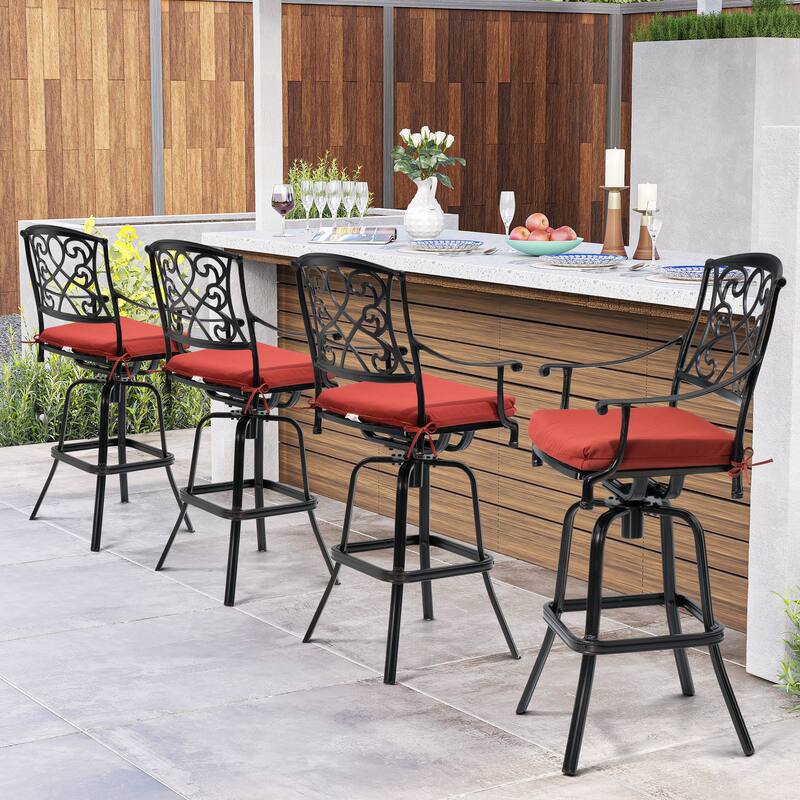 Outdoor Patio Aluminum Swivel Bar Stool with Sunbrella Cushion