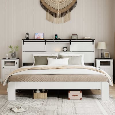 King Size Platform Bed with 2 USB Ports
